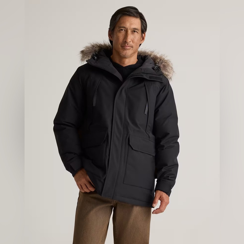 NWOT Quince Black Hooded Jacket with Fur Trim